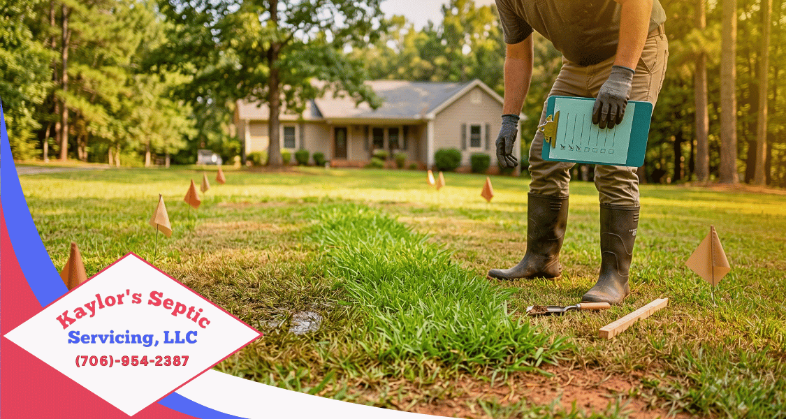 August septic maintenance checklist drain field inspection in a North Georgia yard before fall rain