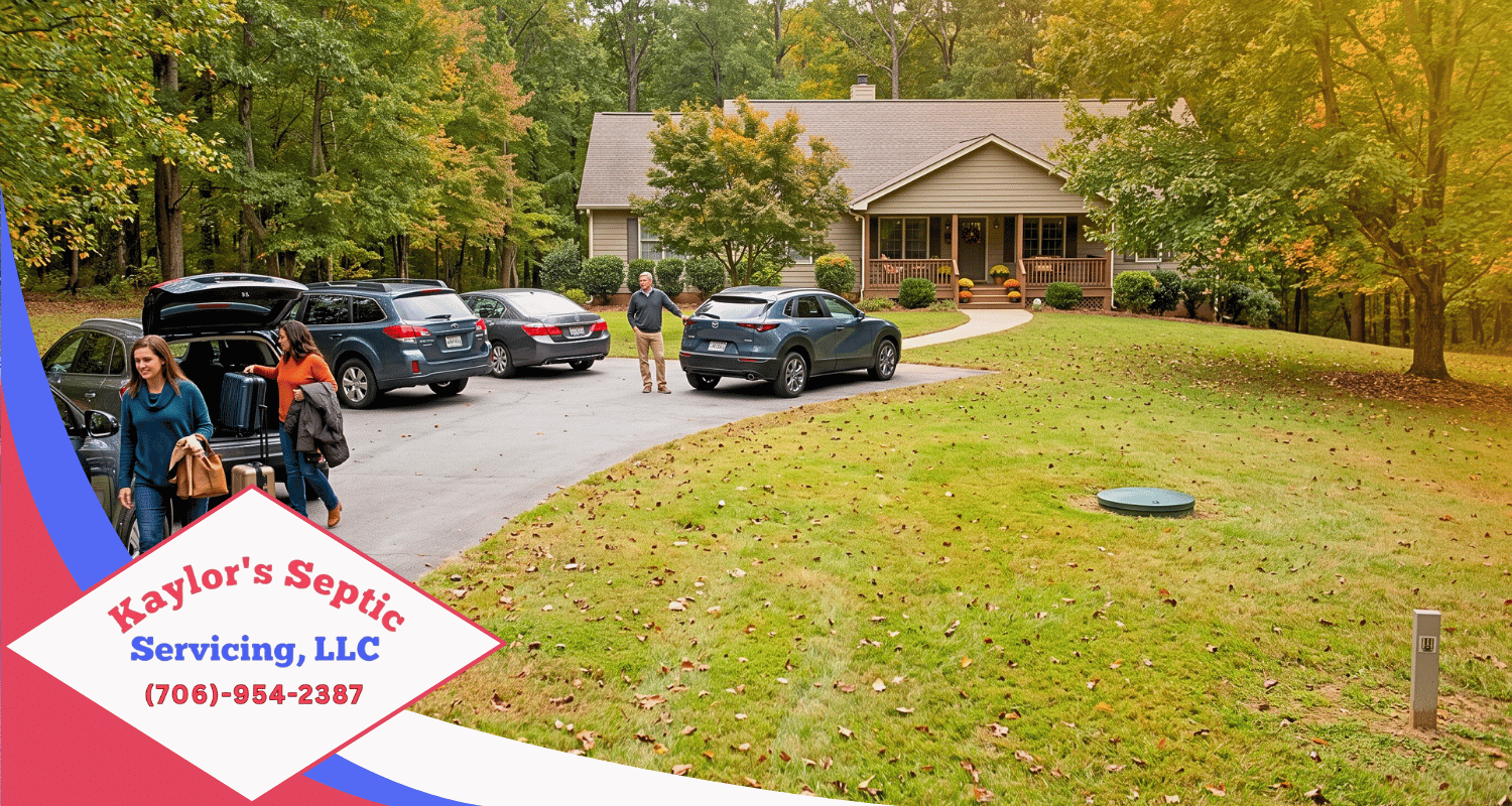 Prepare your septic system for holiday guests by keeping overflow parking off the drain field at a North Georgia home